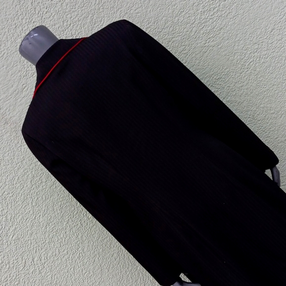 I.N. SAN FRANCISCO LADIES BLACK/RED TRIM UNLINED LIGHT OVERCOAT (HONG KONG) - Picture 14 of 17